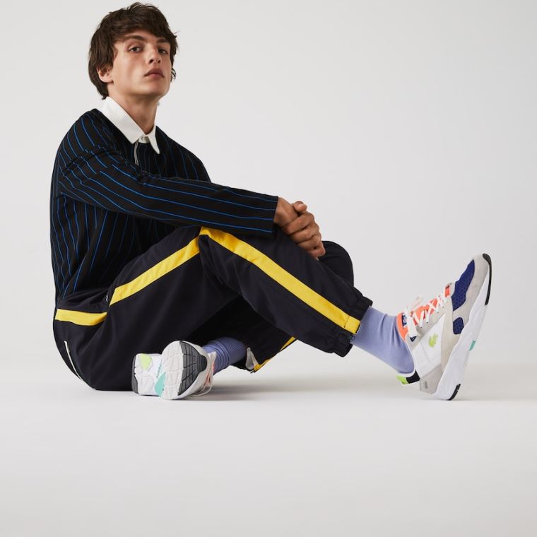 Lacoste Contrast Striped Strand-Repellant Tracksuit Pants Mørkeblå Blå Gul Hvide | Zhg4RGOm