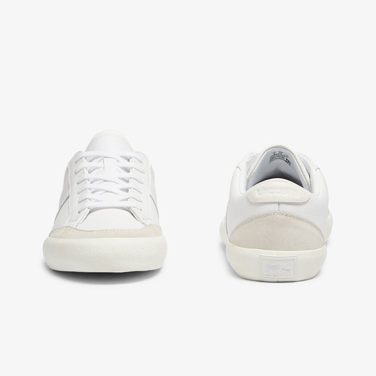 Lacoste Coupole Læder Textured Sneakers Hvide Grå | 2EwHlTAP