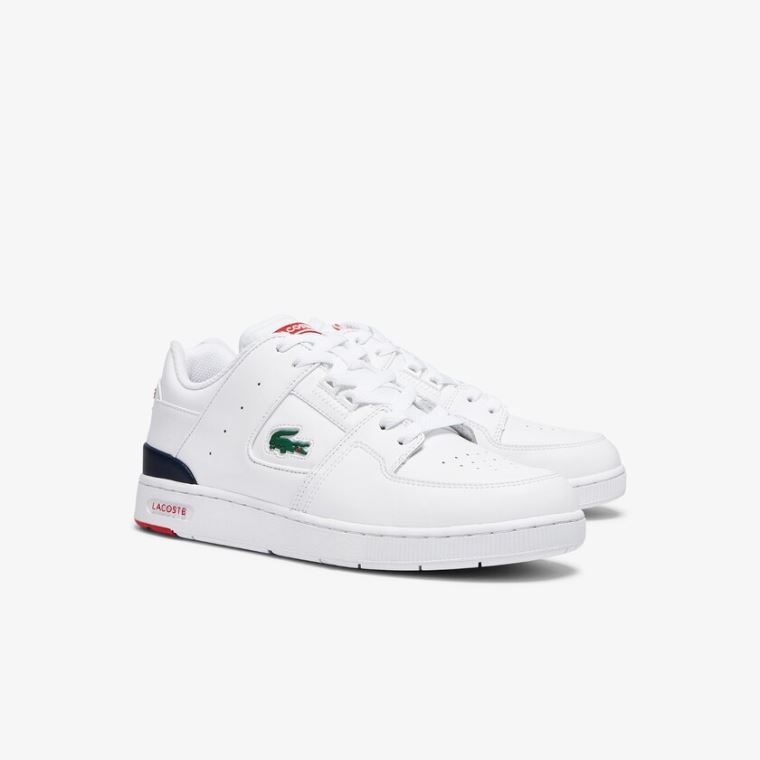 Lacoste Court Cage Læder Sneakers Hvide Mørkeblå Rød | emd3i4jG