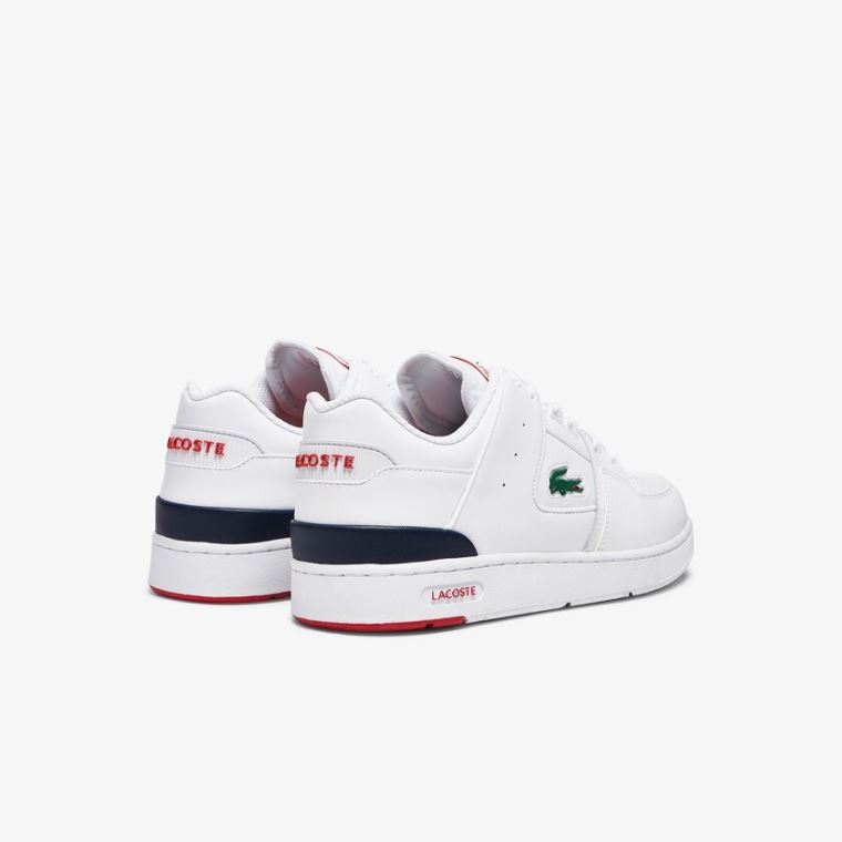 Lacoste Court Cage Læder Sneakers Hvide Mørkeblå Rød | emd3i4jG