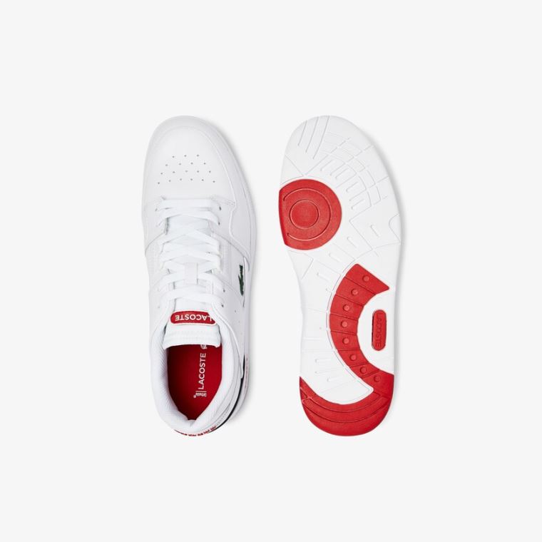 Lacoste Court Cage Læder Sneakers Hvide Mørkeblå Rød | emd3i4jG