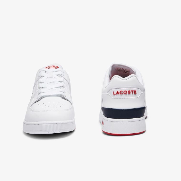 Lacoste Court Cage Læder Sneakers Hvide Mørkeblå Rød | emd3i4jG