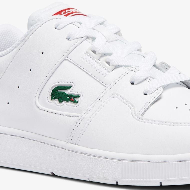 Lacoste Court Cage Læder Sneakers Hvide Mørkeblå Rød | emd3i4jG