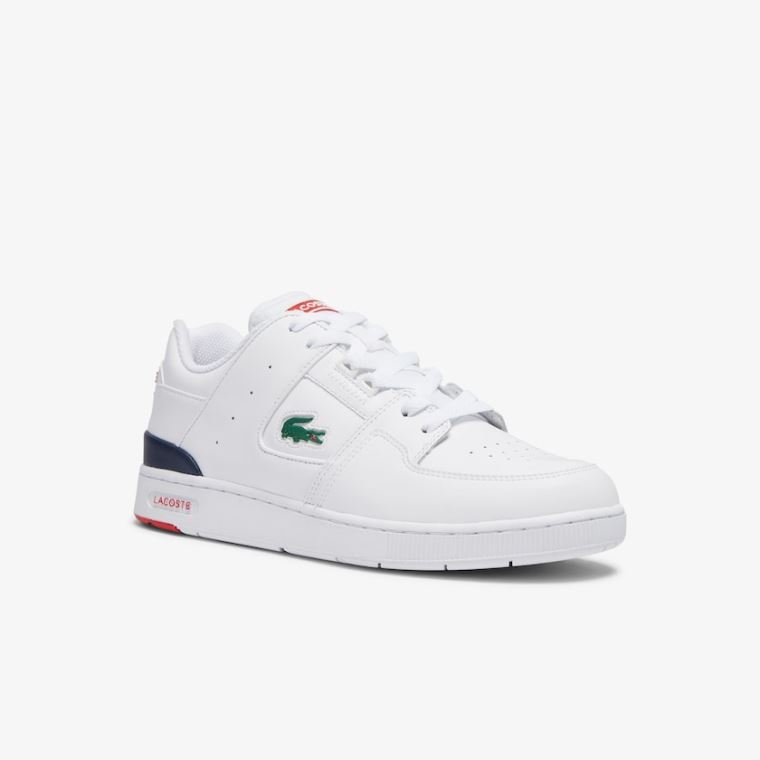 Lacoste Court Cage Læder Sneakers Hvide Mørkeblå Rød | emd3i4jG