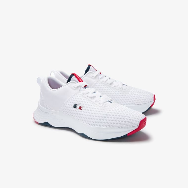 Lacoste Court-Drive Textured Tekstil Sneakers Hvide Mørkeblå Rød | vR7xtJP3