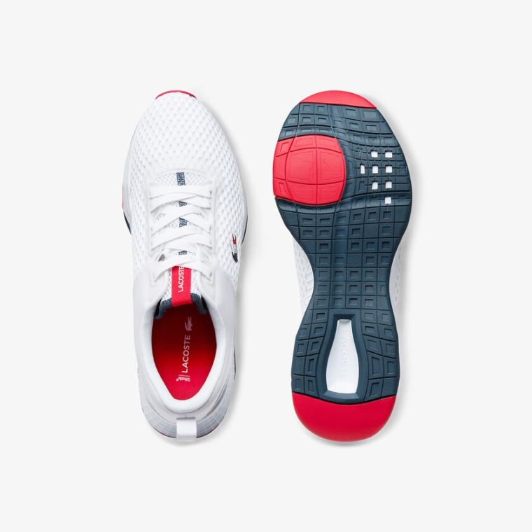 Lacoste Court-Drive Textured Tekstil Sneakers Hvide Mørkeblå Rød | vR7xtJP3