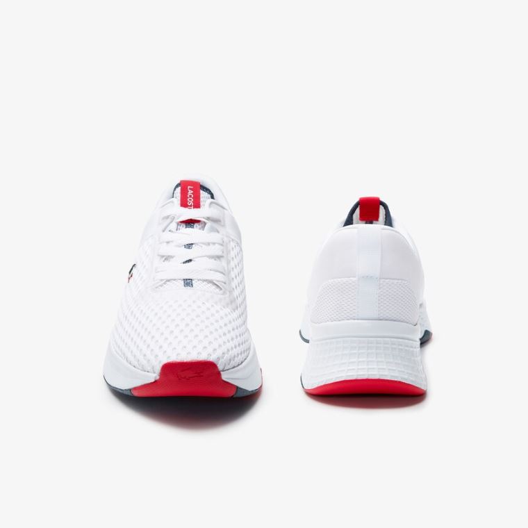 Lacoste Court-Drive Textured Tekstil Sneakers Hvide Mørkeblå Rød | vR7xtJP3