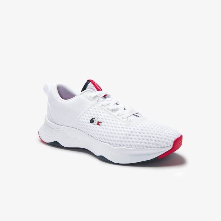 Lacoste Court-Drive Textured Tekstil Sneakers Hvide Mørkeblå Rød | vR7xtJP3