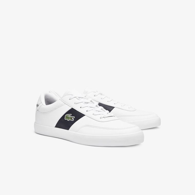 Lacoste Court-Master Læder and Syntetisk Perforated Sneakers Hvide Mørkeblå | wjVaRTXc