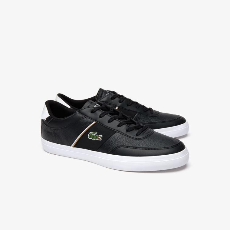 Lacoste Court-Master Tumbled Læder Sneakers Sort Hvide | CjQSrW3Q