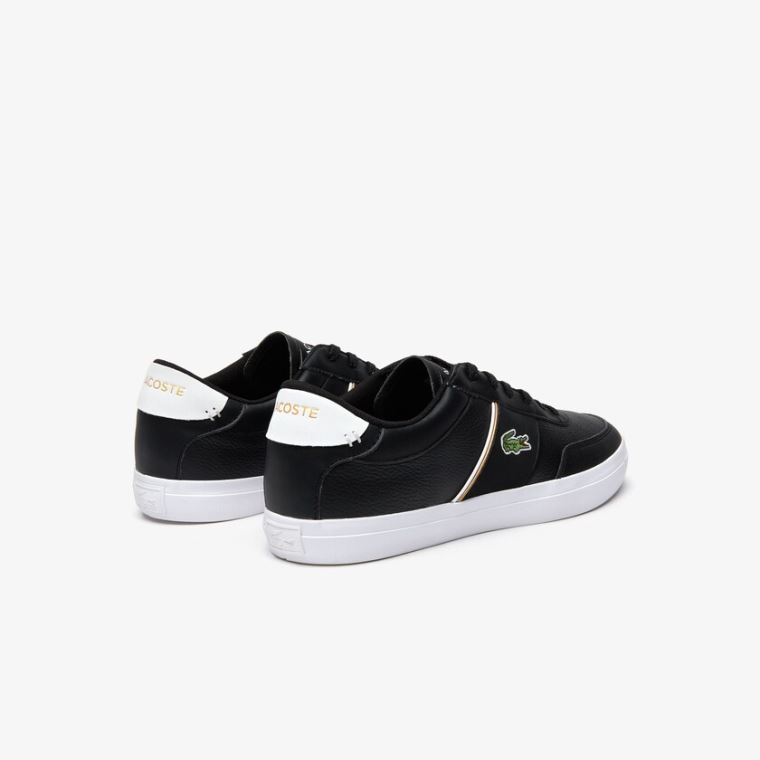 Lacoste Court-Master Tumbled Læder Sneakers Sort Hvide | CjQSrW3Q