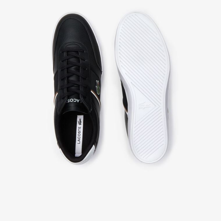 Lacoste Court-Master Tumbled Læder Sneakers Sort Hvide | CjQSrW3Q