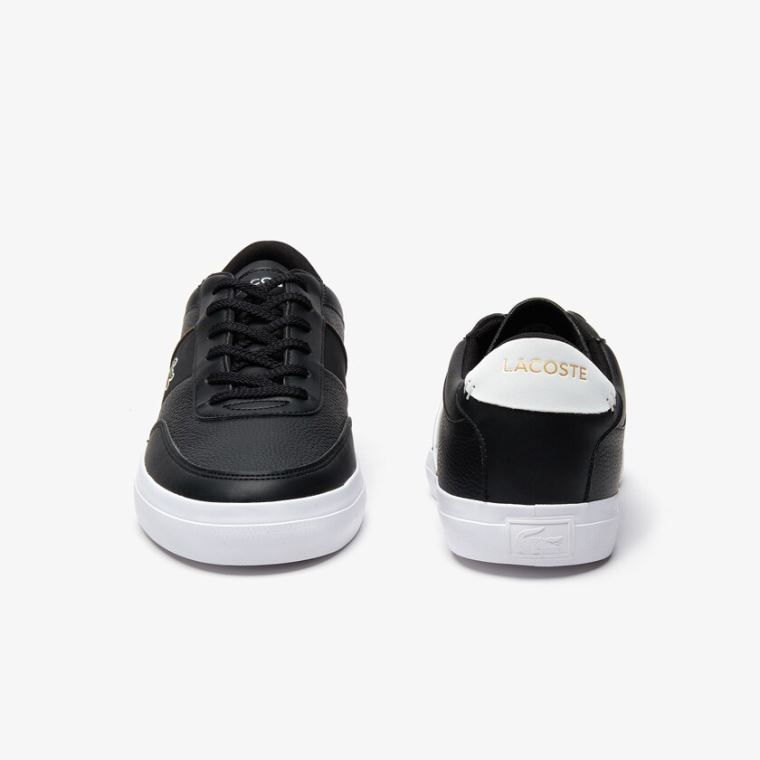 Lacoste Court-Master Tumbled Læder Sneakers Sort Hvide | CjQSrW3Q