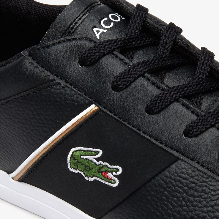 Lacoste Court-Master Tumbled Læder Sneakers Sort Hvide | CjQSrW3Q