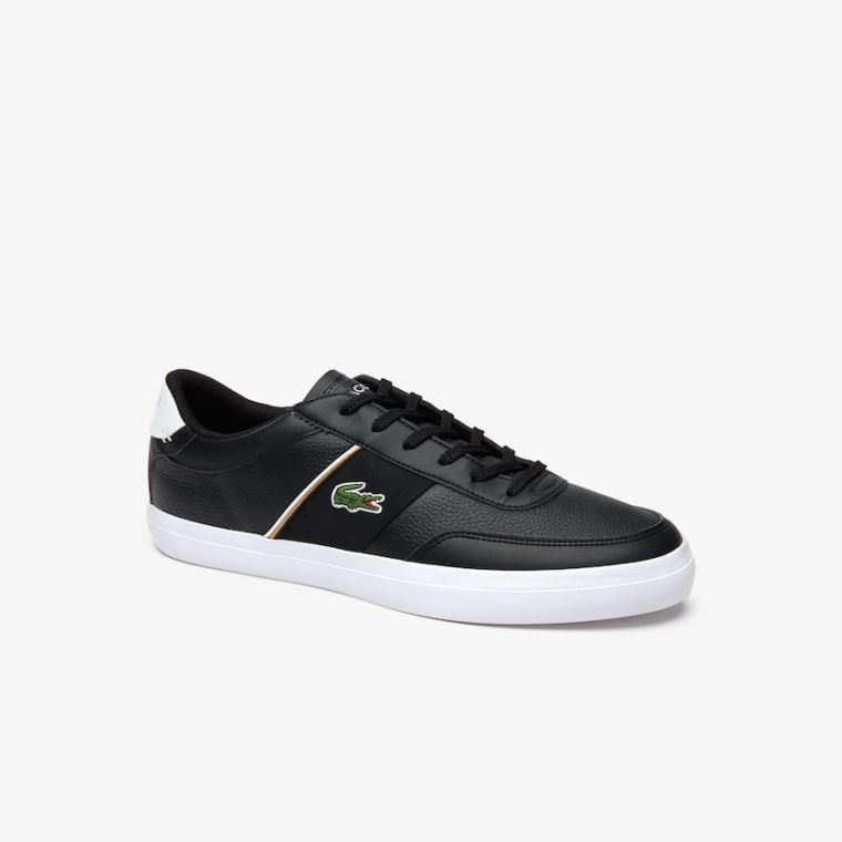 Lacoste Court-Master Tumbled Læder Sneakers Sort Hvide | CjQSrW3Q