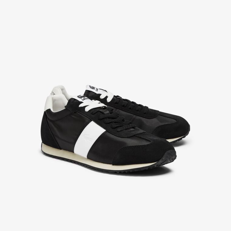 Lacoste Court Pace Tekstil and Ruskind Sneakers Sort Grå | kGvdXSW0