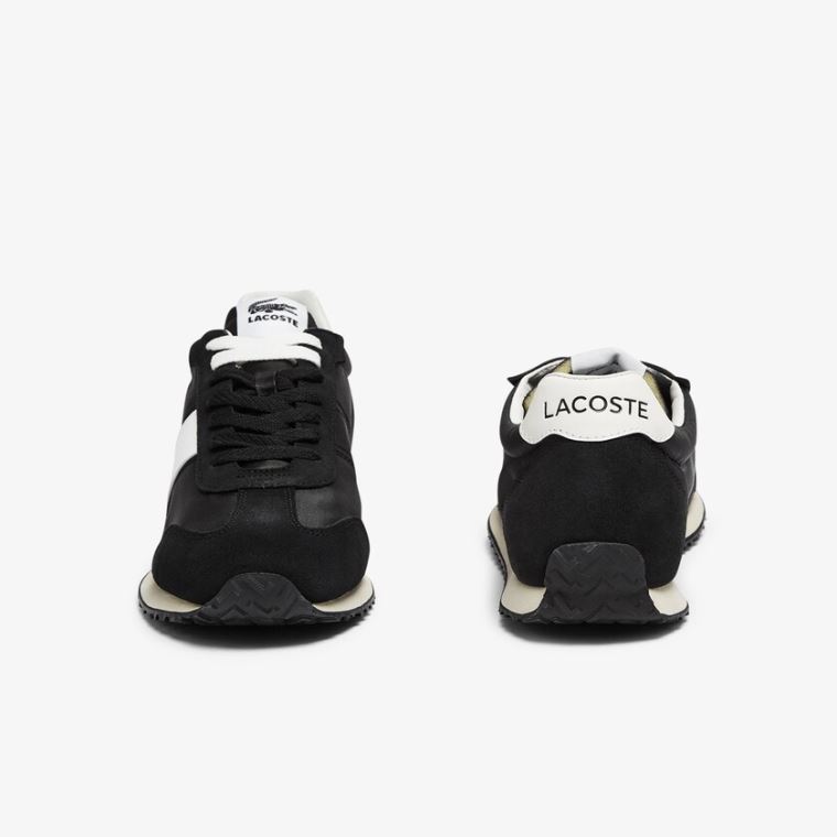 Lacoste Court Pace Tekstil and Ruskind Sneakers Sort Grå | kGvdXSW0