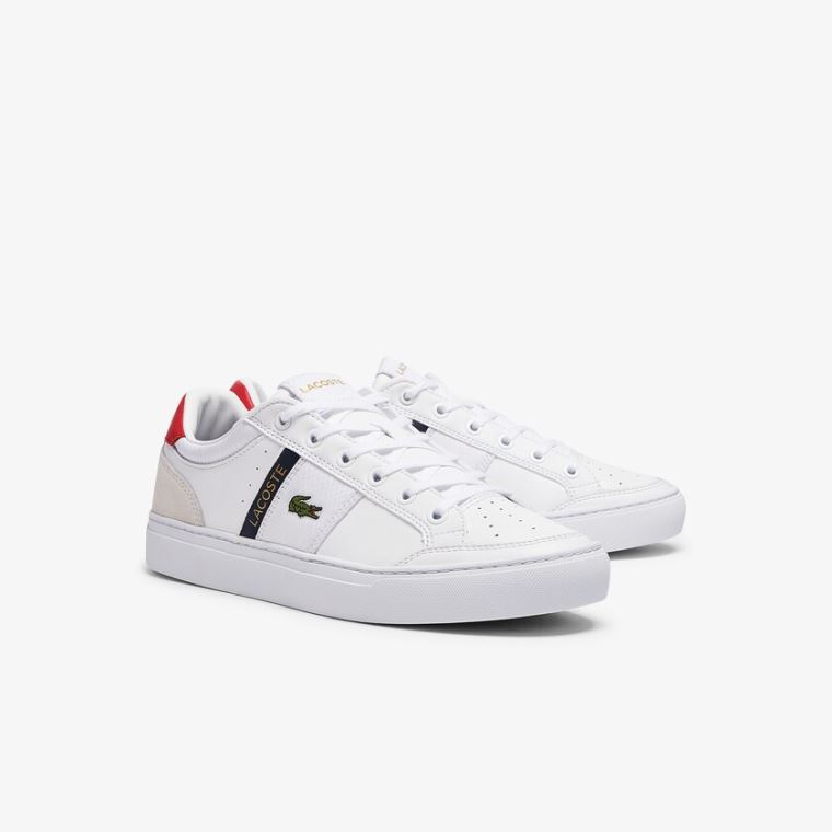 Lacoste Courtline Læder and Tekstil Sneakers Hvide Beige | Qj9ytf5s