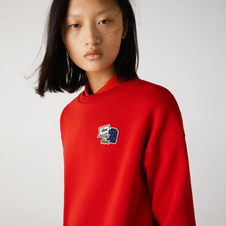 Lacoste Crew Neck Badge Fleece Sweatshirt Rød | HTX3goAf