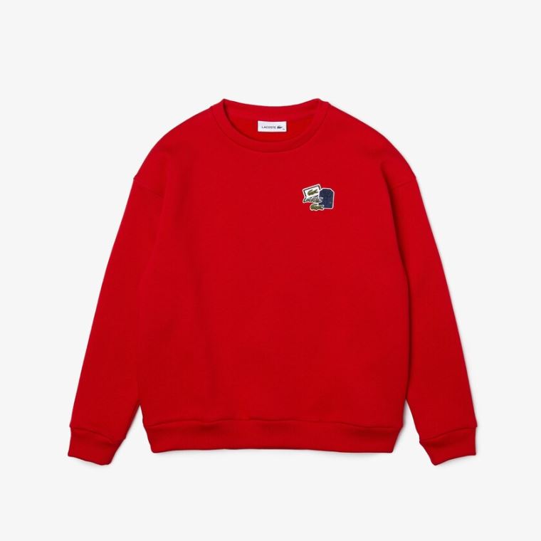 Lacoste Crew Neck Badge Fleece Sweatshirt Rød | HTX3goAf