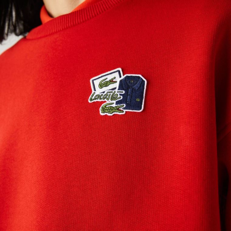 Lacoste Crew Neck Badge Fleece Sweatshirt Rød | HTX3goAf