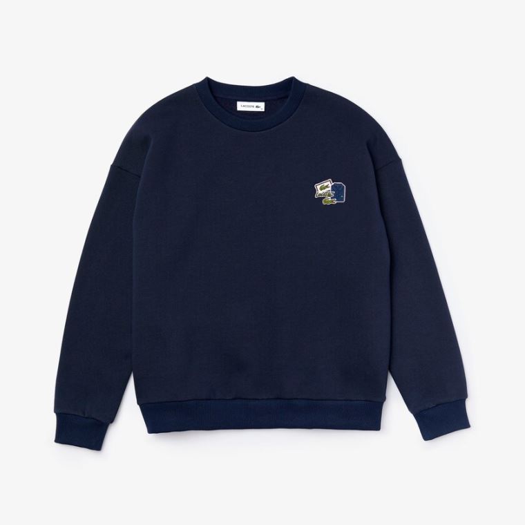 Lacoste Crew Neck Badge Fleece Sweatshirt Mørkeblå Blå | htAsm4rs