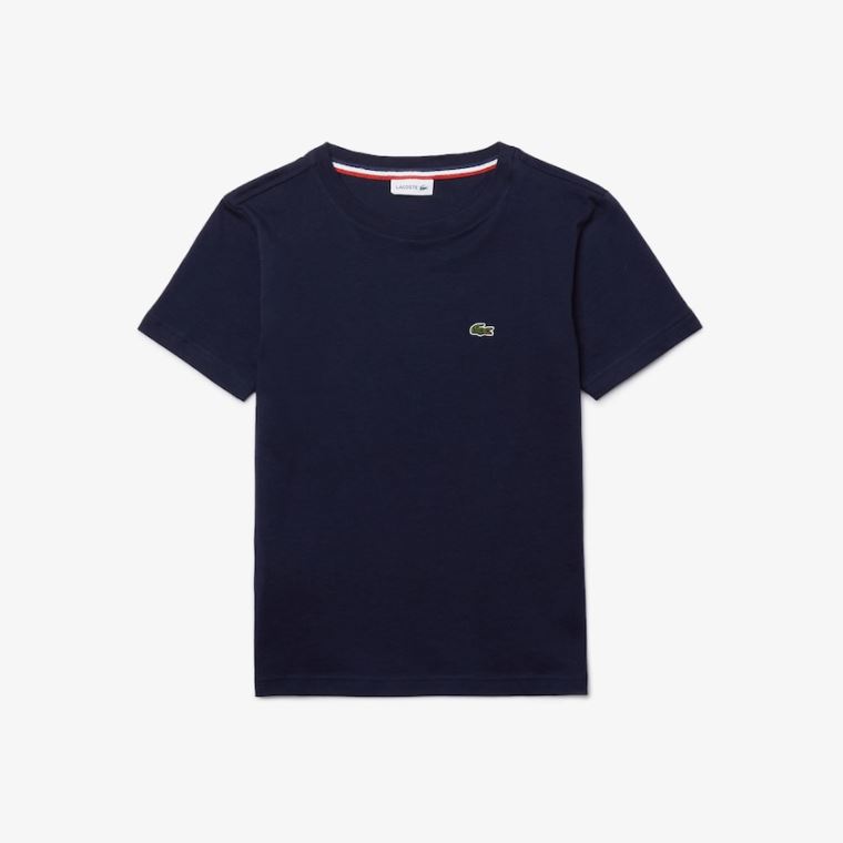 Lacoste Crew Neck Bomulds Jersey T-shirt Mørkeblå Blå | 00dvFqG4