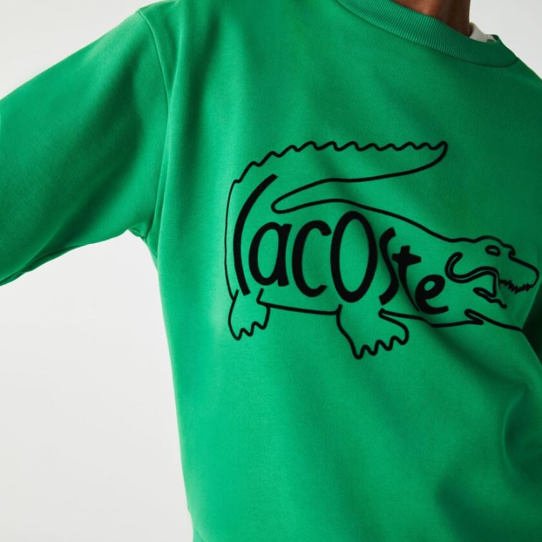 Lacoste Crew Neck Crocodile Print Bomulds Fleece Sweatshirt Grøn | 7S70dz5Q