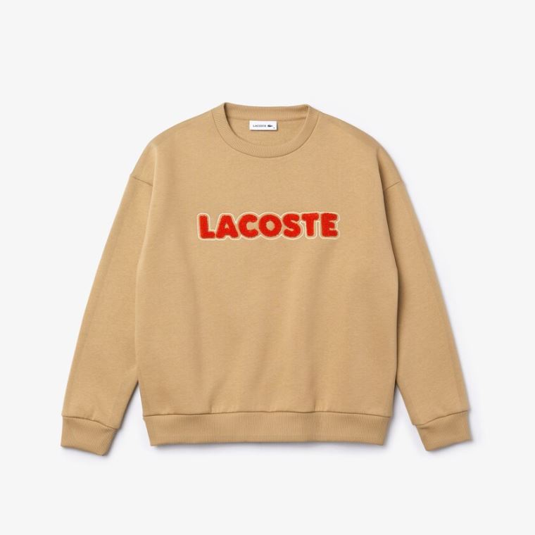 Lacoste Crew Neck Embroidered Fleece Sweatshirt Beige | EbqWLByL