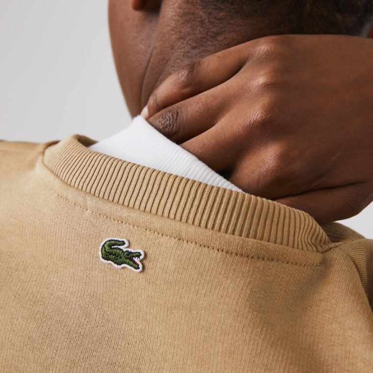 Lacoste Crew Neck Embroidered Fleece Sweatshirt Beige | EbqWLByL