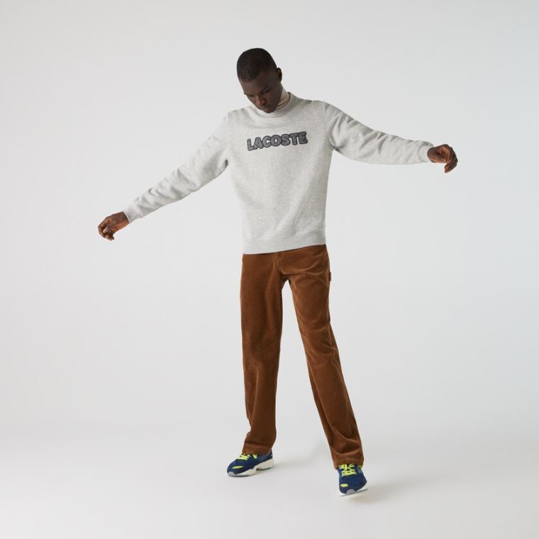 Lacoste Crew Neck Flecked Fleece Sweatshirt Grå | 9WeyiVWS