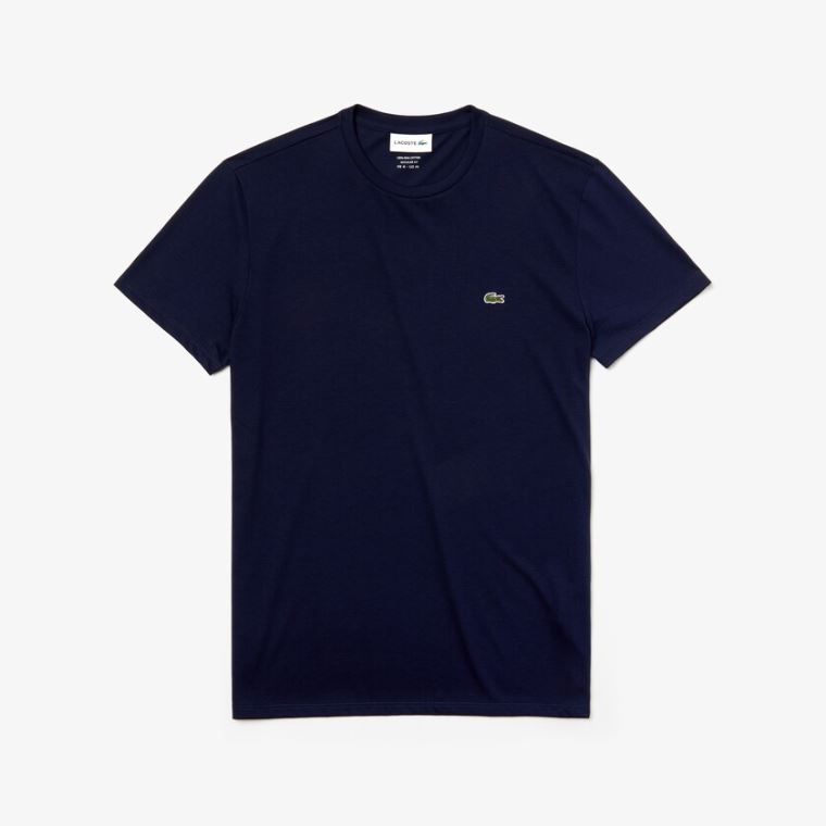 Lacoste Crew Neck Pima Bomulds Jersey T-shirt Mørkeblå Blå | zf888fYa