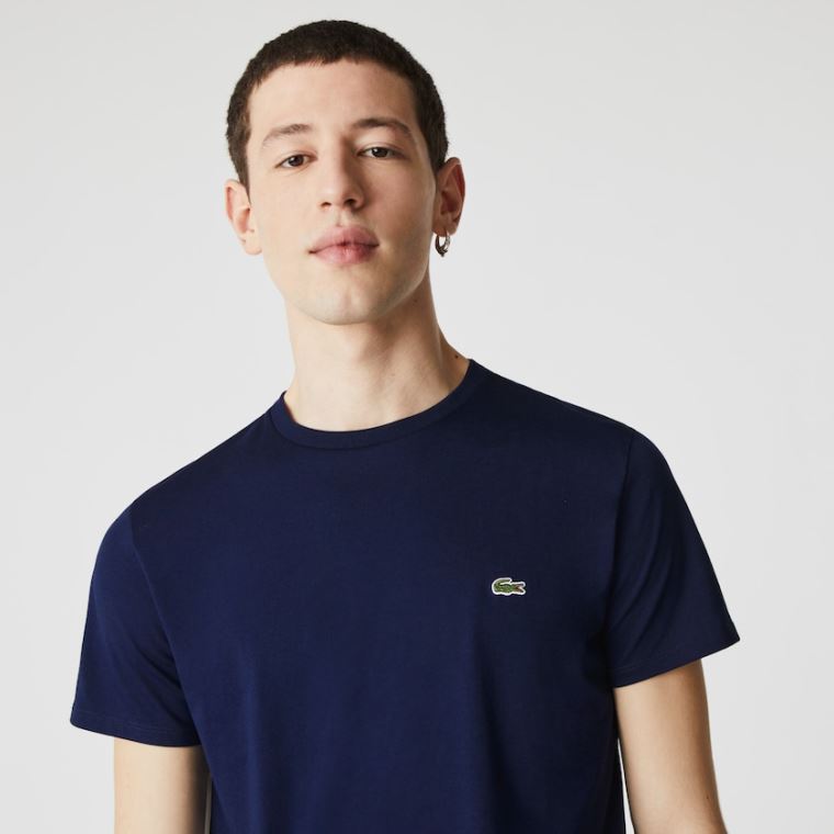 Lacoste Crew Neck Pima Bomulds Jersey T-shirt Mørkeblå Blå | zf888fYa