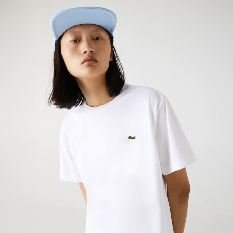 Lacoste Crew Neck Premium Bomulds T-shirt Hvide | YXHt04ZW