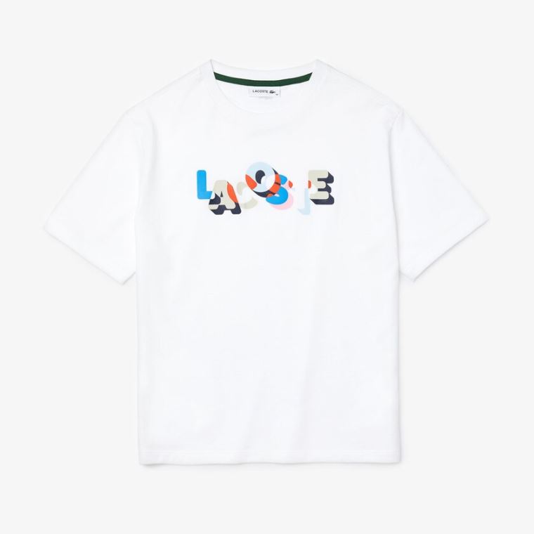 Lacoste Crew Neck Printed Soft Bomulds T-shirt Hvide | ImuD24mR