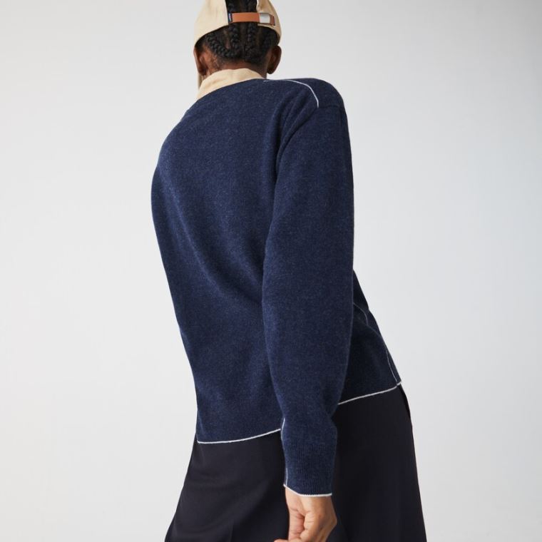 Lacoste Crew Neck Wool Sweater Blå | ki1WGCYN