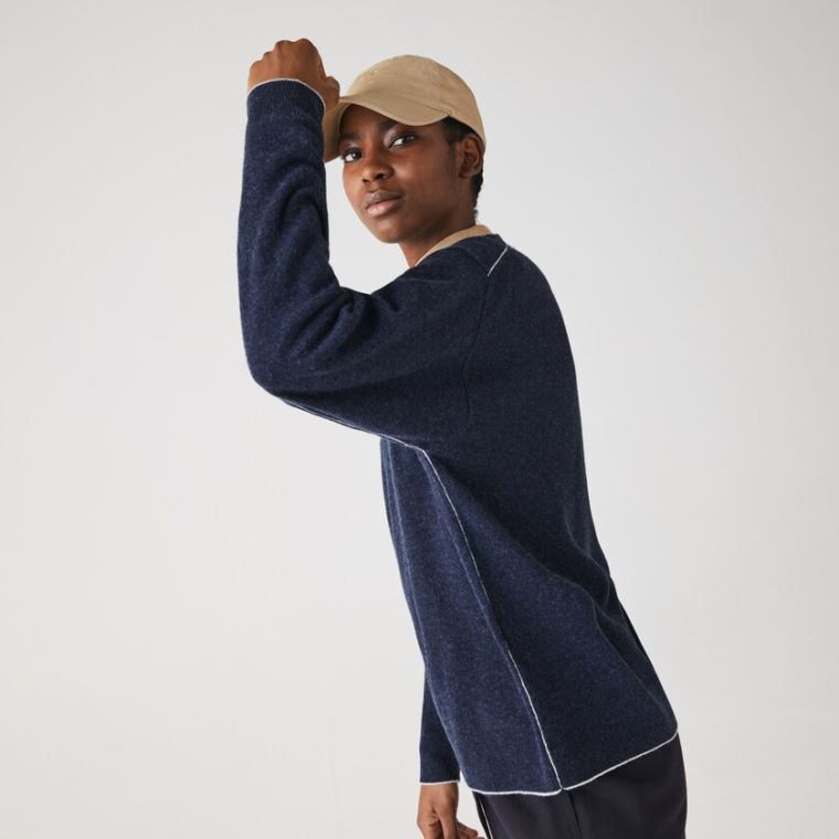 Lacoste Crew Neck Wool Sweater Blå | ki1WGCYN