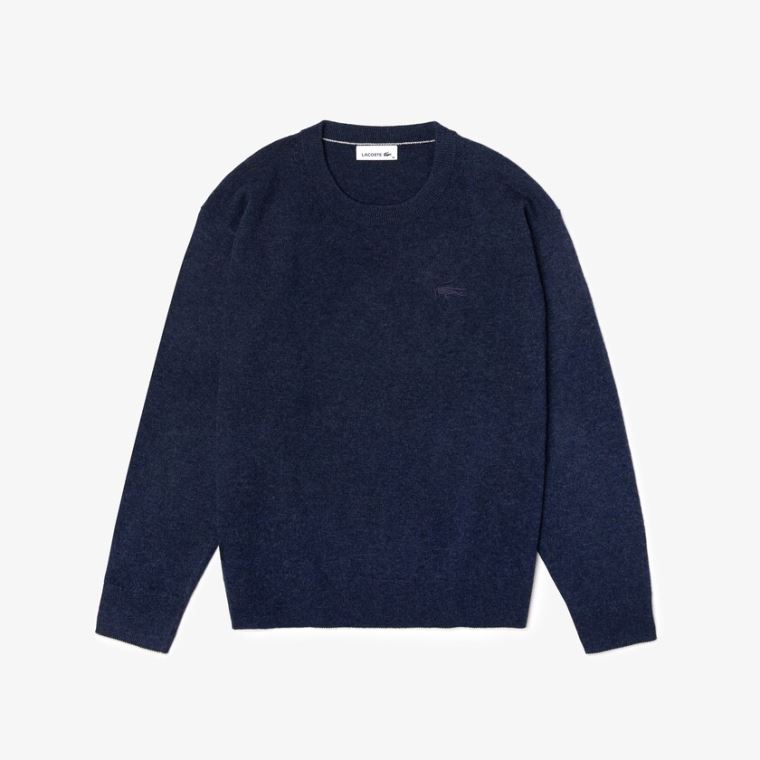 Lacoste Crew Neck Wool Sweater Blå | ki1WGCYN