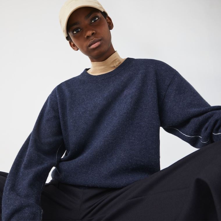 Lacoste Crew Neck Wool Sweater Blå | ki1WGCYN