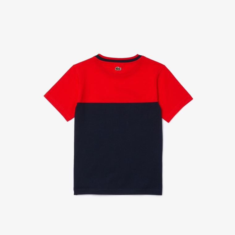 Lacoste Crewneck Croc-Print Bomulds T-shirt Rød Mørkeblå Blå | ahwUK29Q