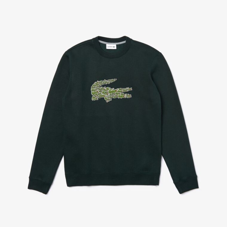 Lacoste Crewneck Croco Magic Logo Fleece Sweatshirt Grøn | AspdEEqR