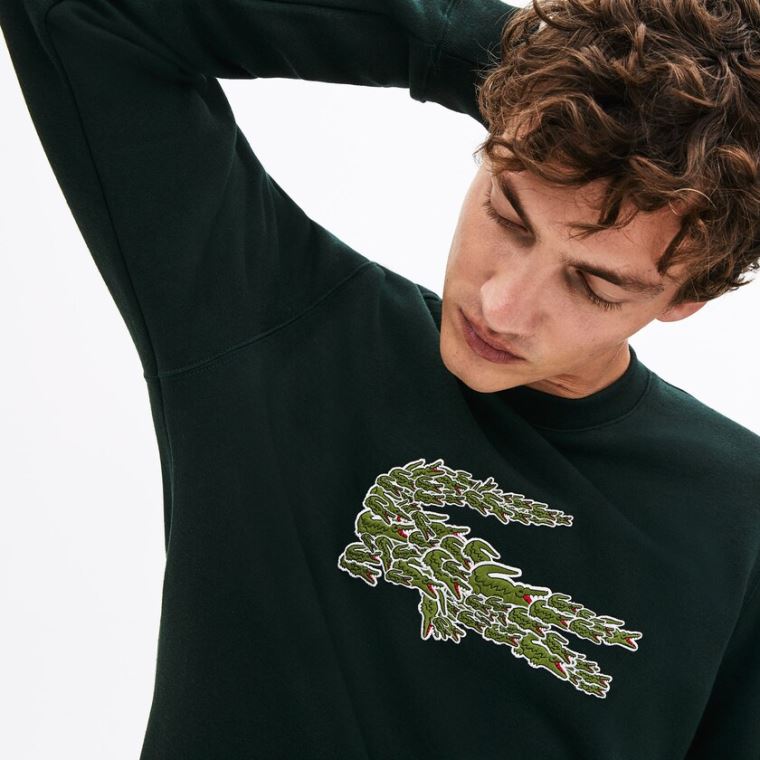 Lacoste Crewneck Croco Magic Logo Fleece Sweatshirt Grøn | AspdEEqR