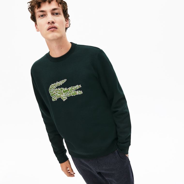 Lacoste Crewneck Croco Magic Logo Fleece Sweatshirt Grøn | AspdEEqR