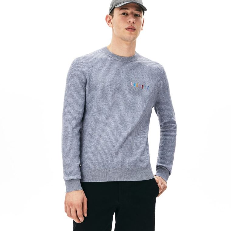 Lacoste Crewneck Embroidered Bomulds Blend Sweater Grå | UX9YPOBk