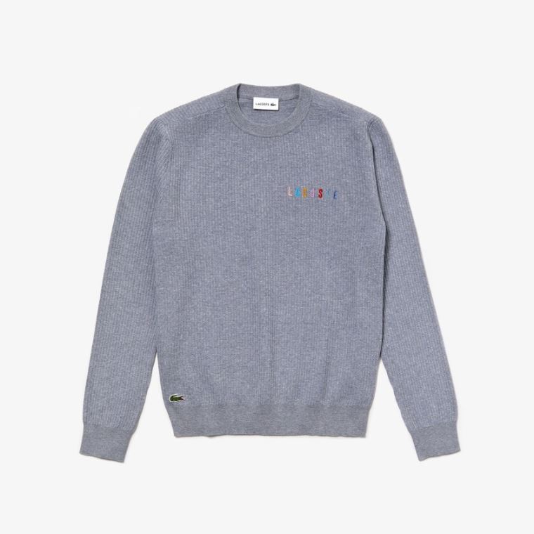 Lacoste Crewneck Embroidered Bomulds Blend Sweater Grå | UX9YPOBk