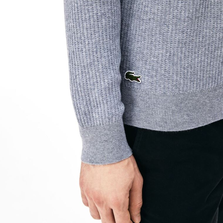 Lacoste Crewneck Embroidered Bomulds Blend Sweater Grå | UX9YPOBk