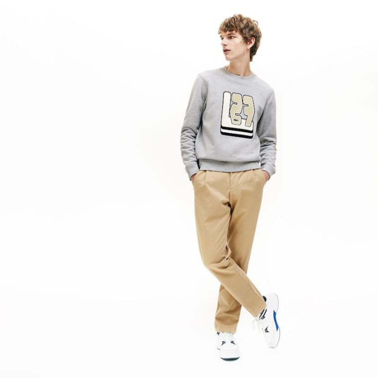 Lacoste Crewneck L27-Print Bomulds Blend Sweatshirt Grå | KP3CMvuG