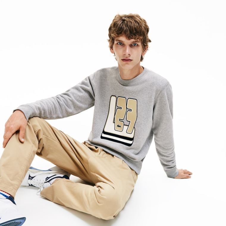 Lacoste Crewneck L27-Print Bomulds Blend Sweatshirt Grå | KP3CMvuG