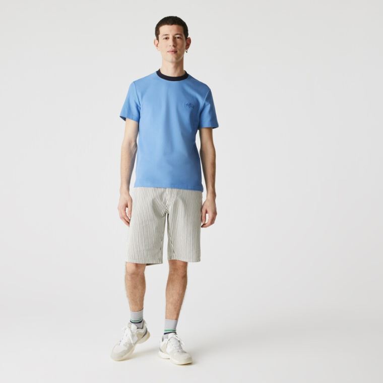 Lacoste Crewneck Relaxed Fit Textured Bomulds T-shirt Blå Mørkeblå Blå | KLK6NxpD