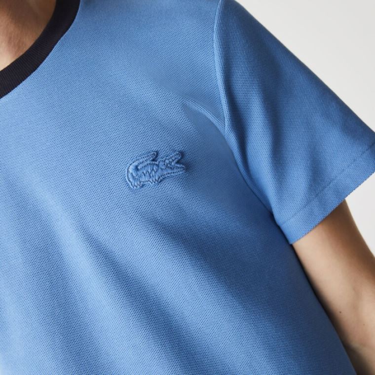 Lacoste Crewneck Relaxed Fit Textured Bomulds T-shirt Blå Mørkeblå Blå | KLK6NxpD